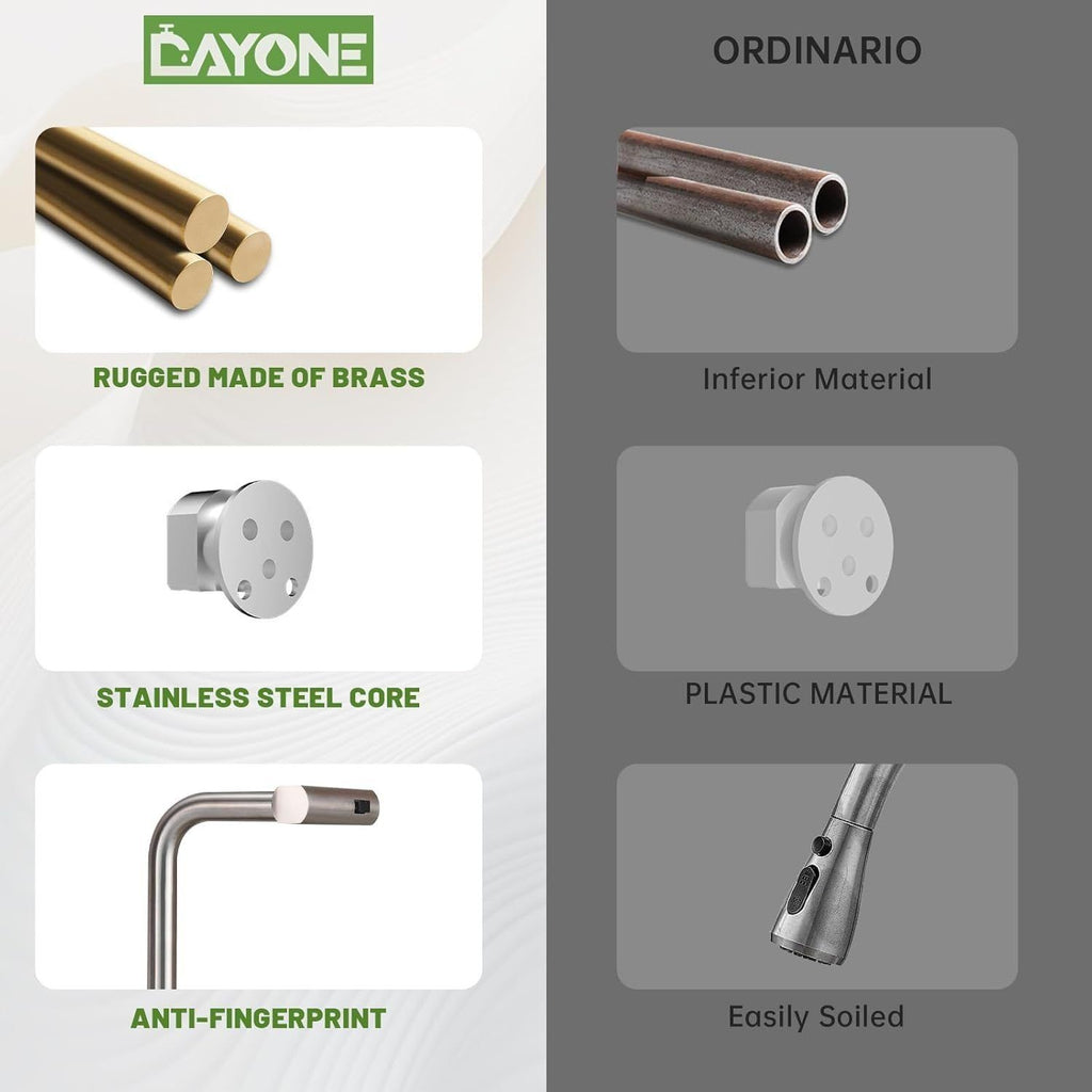 DAYONE Brushed Steel Waterfall Pull-Out Kitchen Tap
