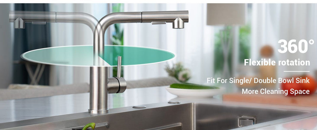 DAYONE Brushed Steel Pull-Out Kitchen Mixer Tap