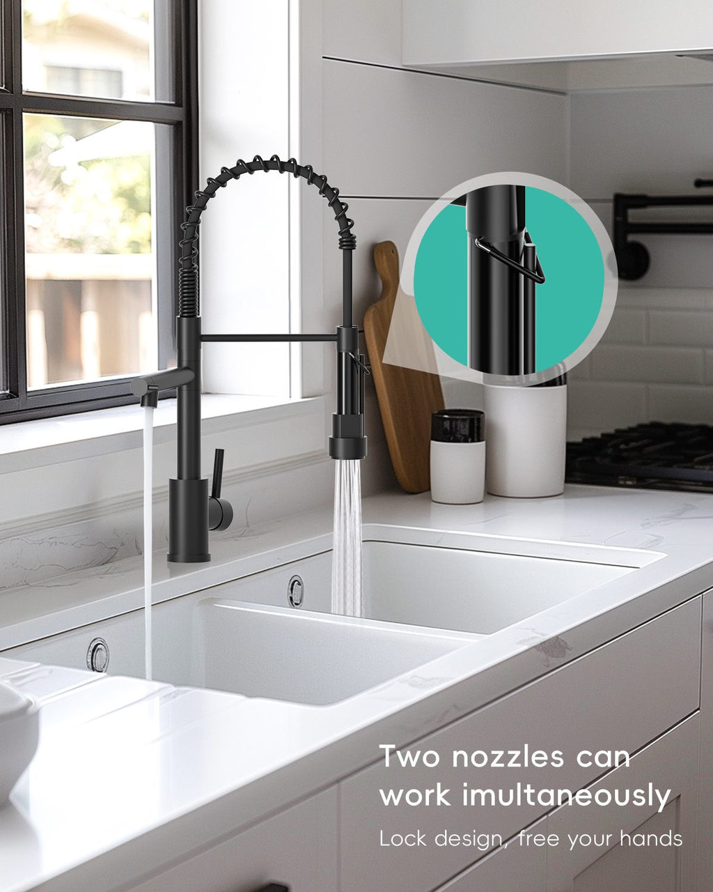 DAYONE Matte Black Spring Pull-Down Kitchen Tap