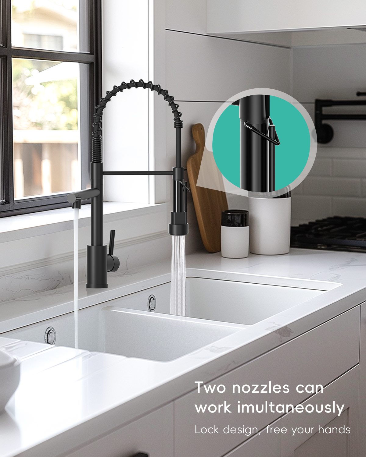DAYONE Matte Black Spring Pull-Down Kitchen Tap