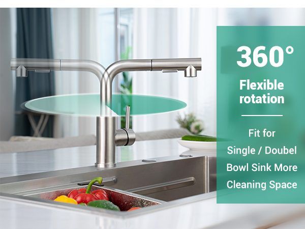 DAYONE Brushed Steel Pull-Out Kitchen Mixer Tap