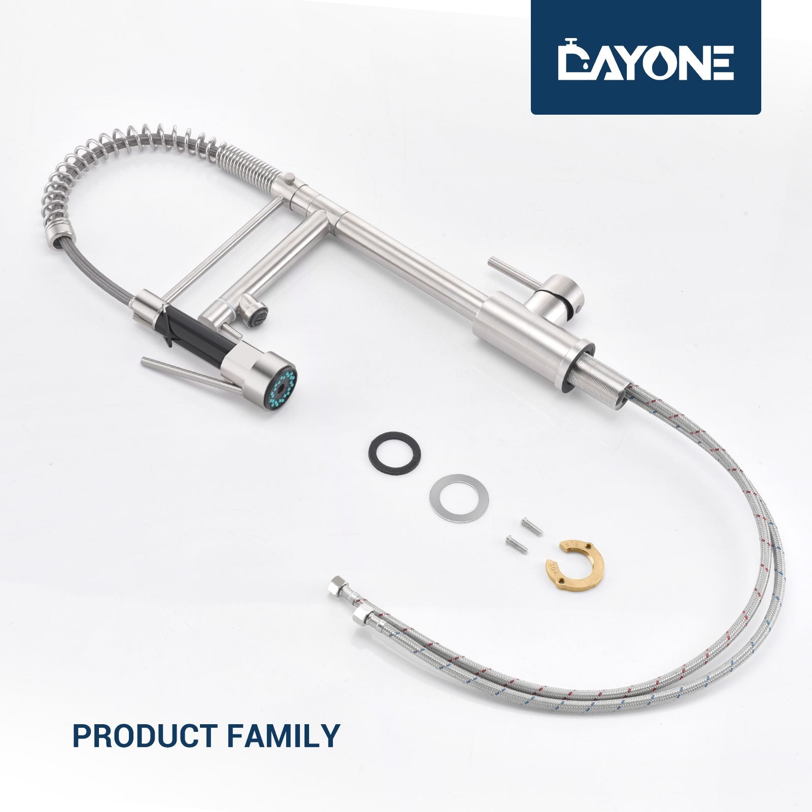 DAYONE Brushed Steel Spring Pull-Down Kitchen Tap