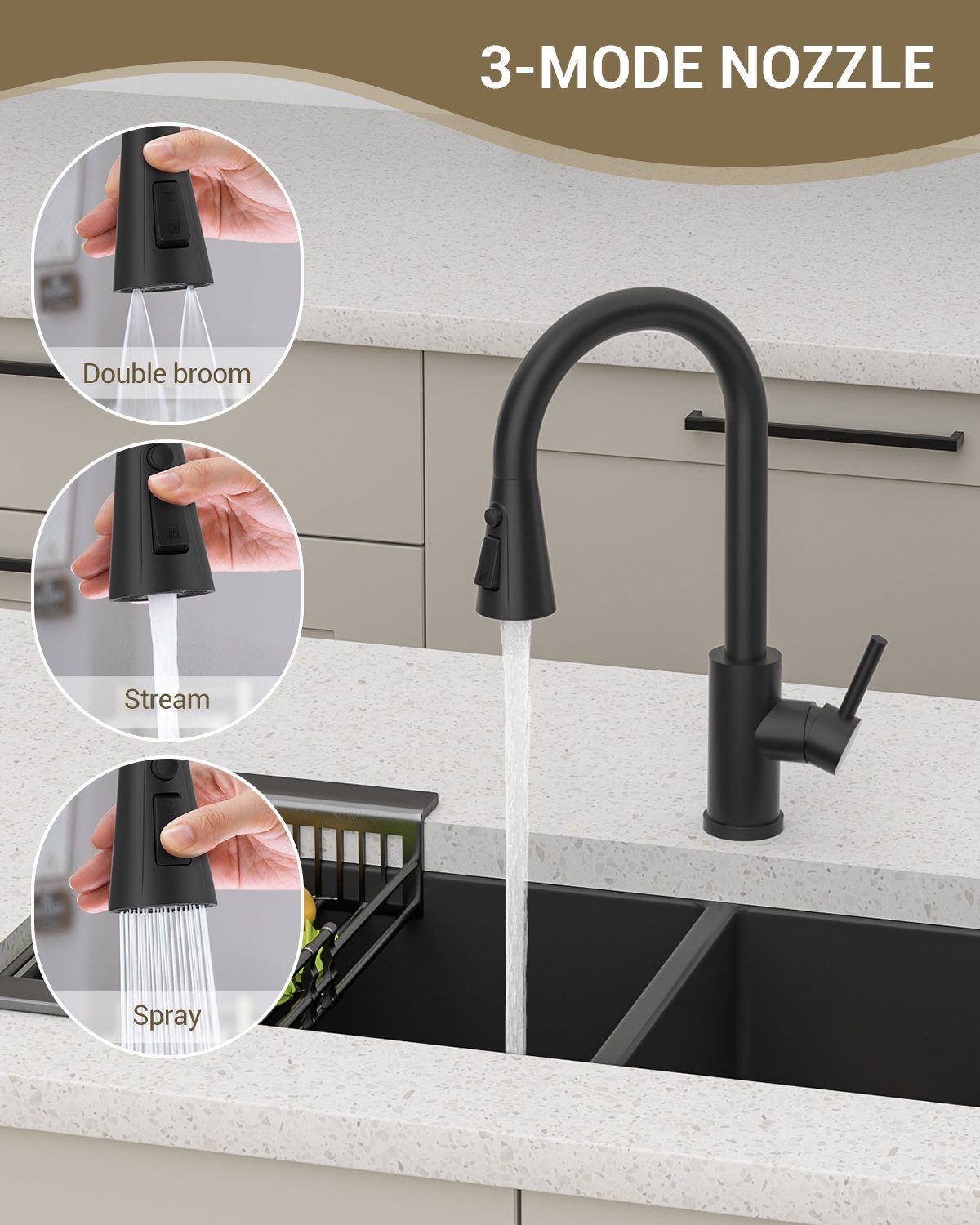 DAYONE Matte Black Pull-Out Kitchen Mixer Tap