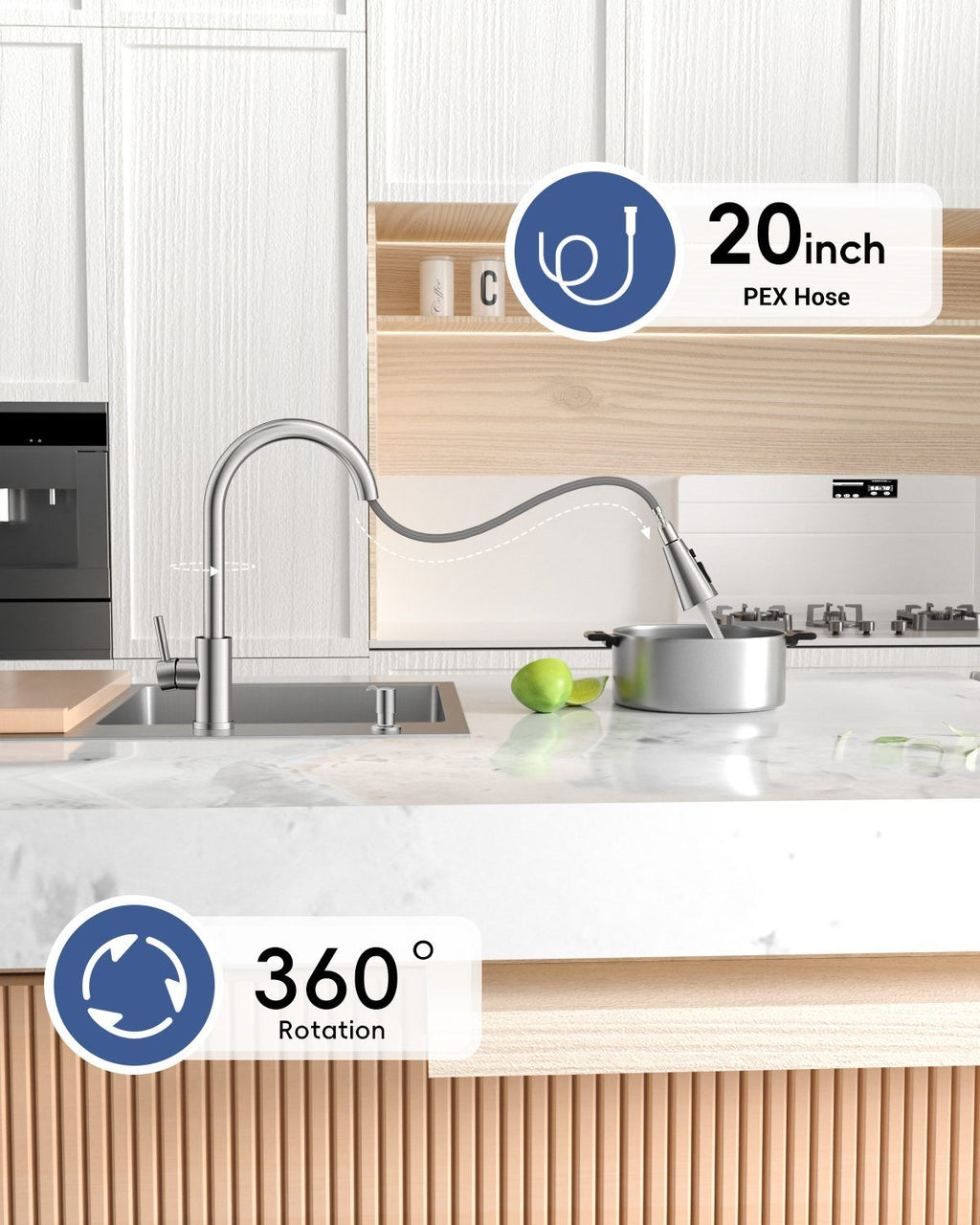 DAYONE Brushed Steel Pull-Out Kitchen Mixer Tap
