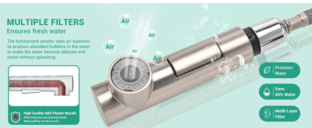 DAYONE Brushed Steel Pull-Out Kitchen Mixer Tap