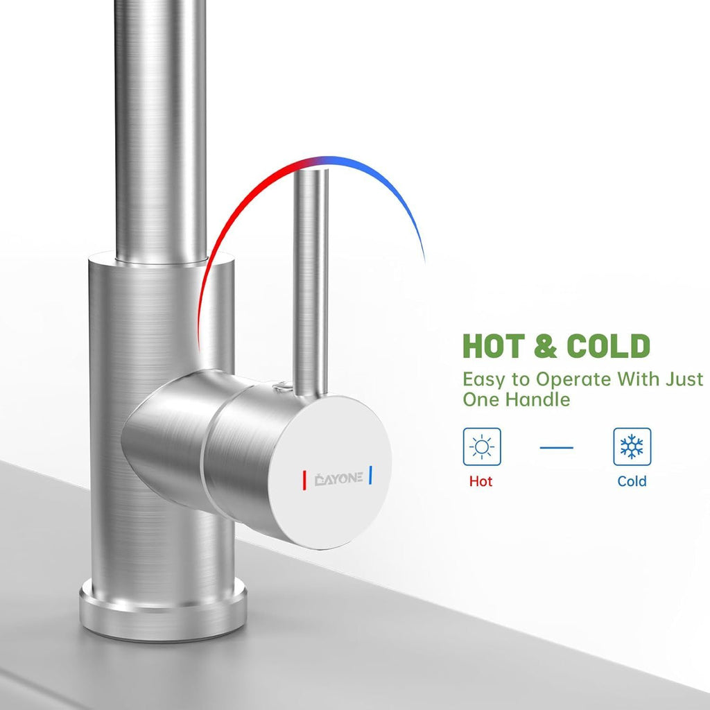 DAYONE Brushed Steel Waterfall Pull-Out Kitchen Tap