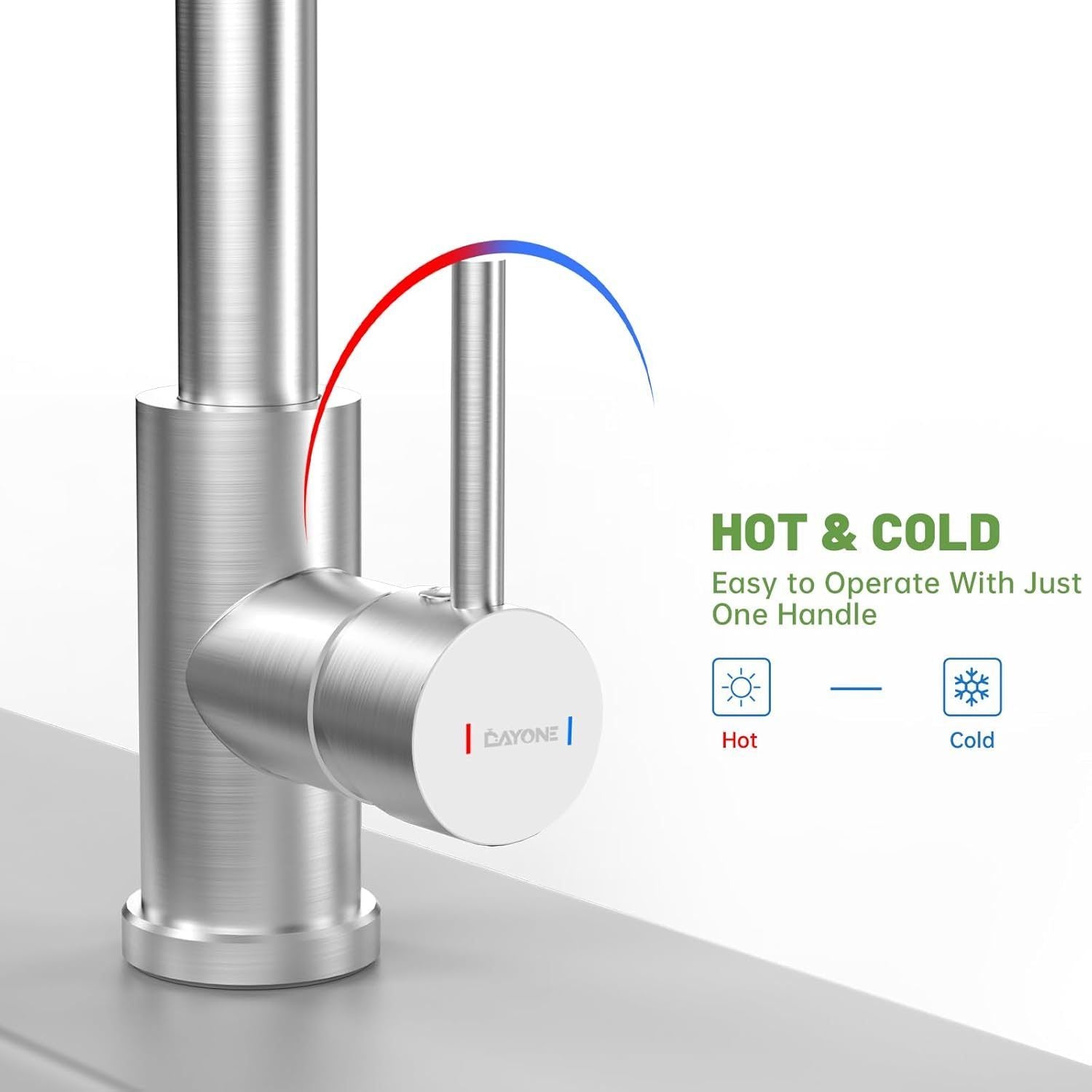 DAYONE Brushed Steel Waterfall Pull-Out Kitchen Tap