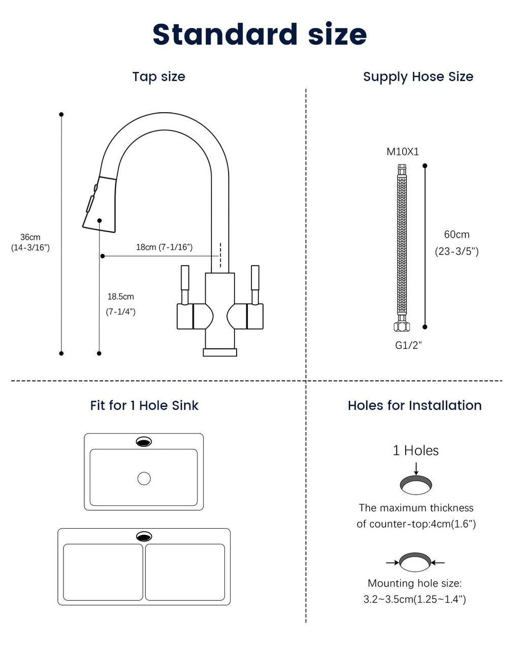 DAYONE Matte Black Dual Lever Pull-Out Kitchen Tap