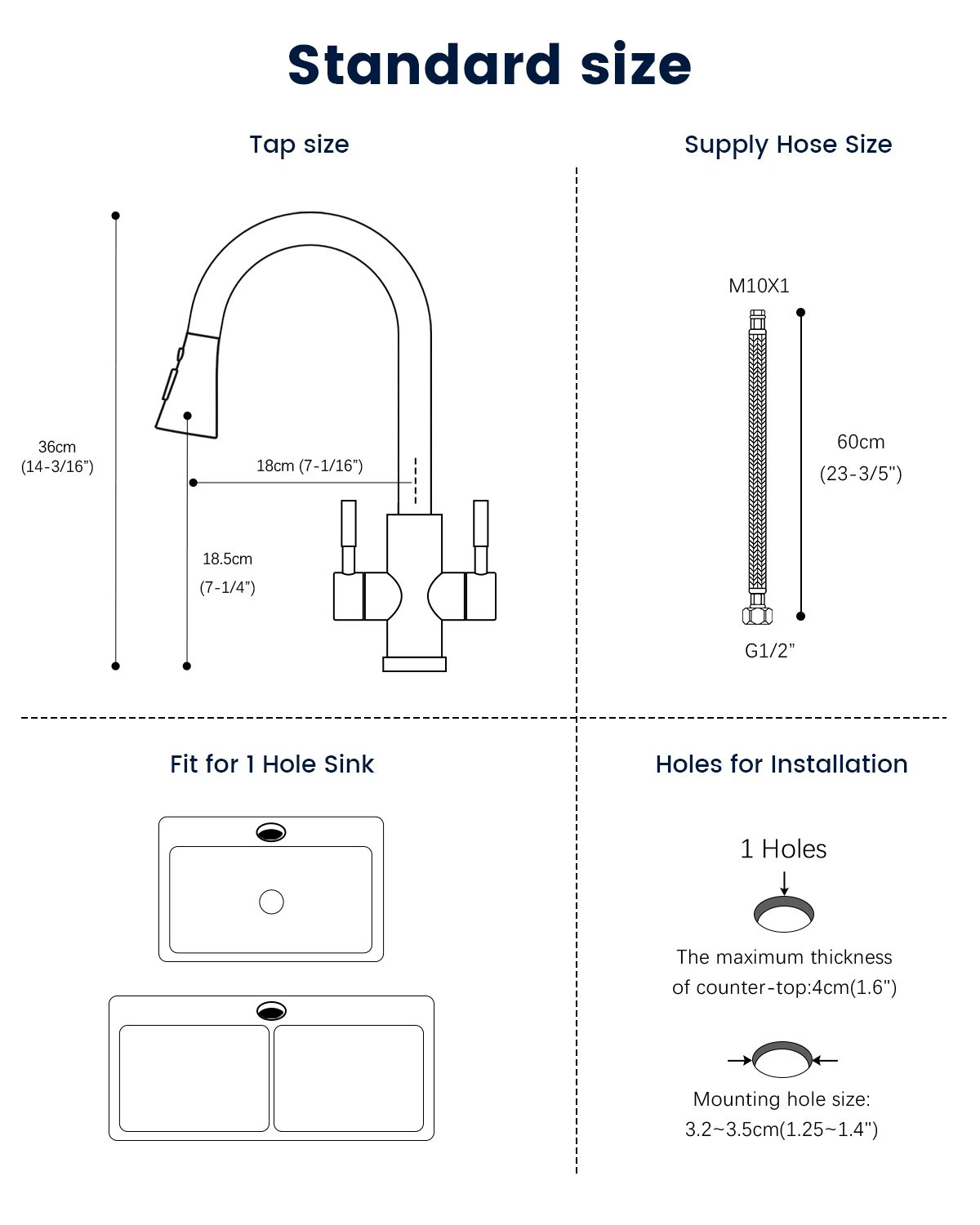 DAYONE Matte Black Dual Lever Pull-Out Kitchen Tap