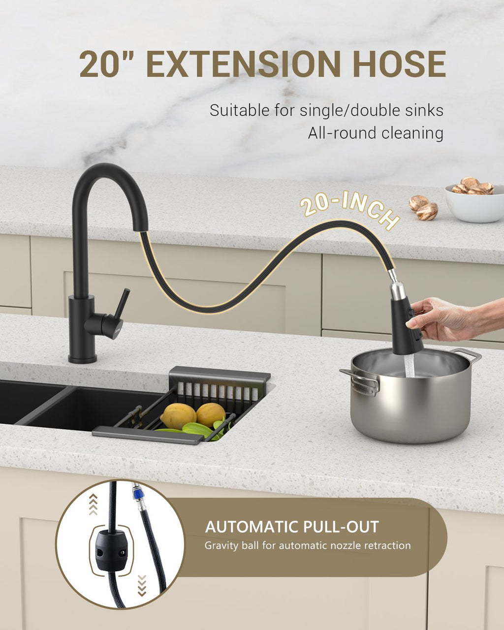 DAYONE Matte Black Pull-Out Kitchen Mixer Tap