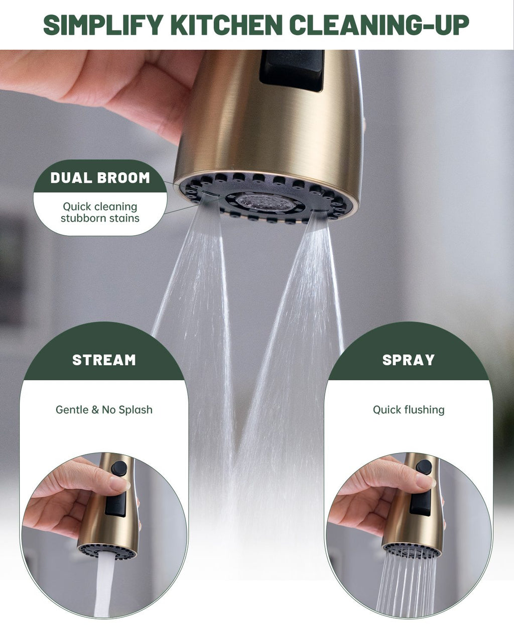 DAYONE Brushed Gold Pull-Out Kitchen Mixer Tap