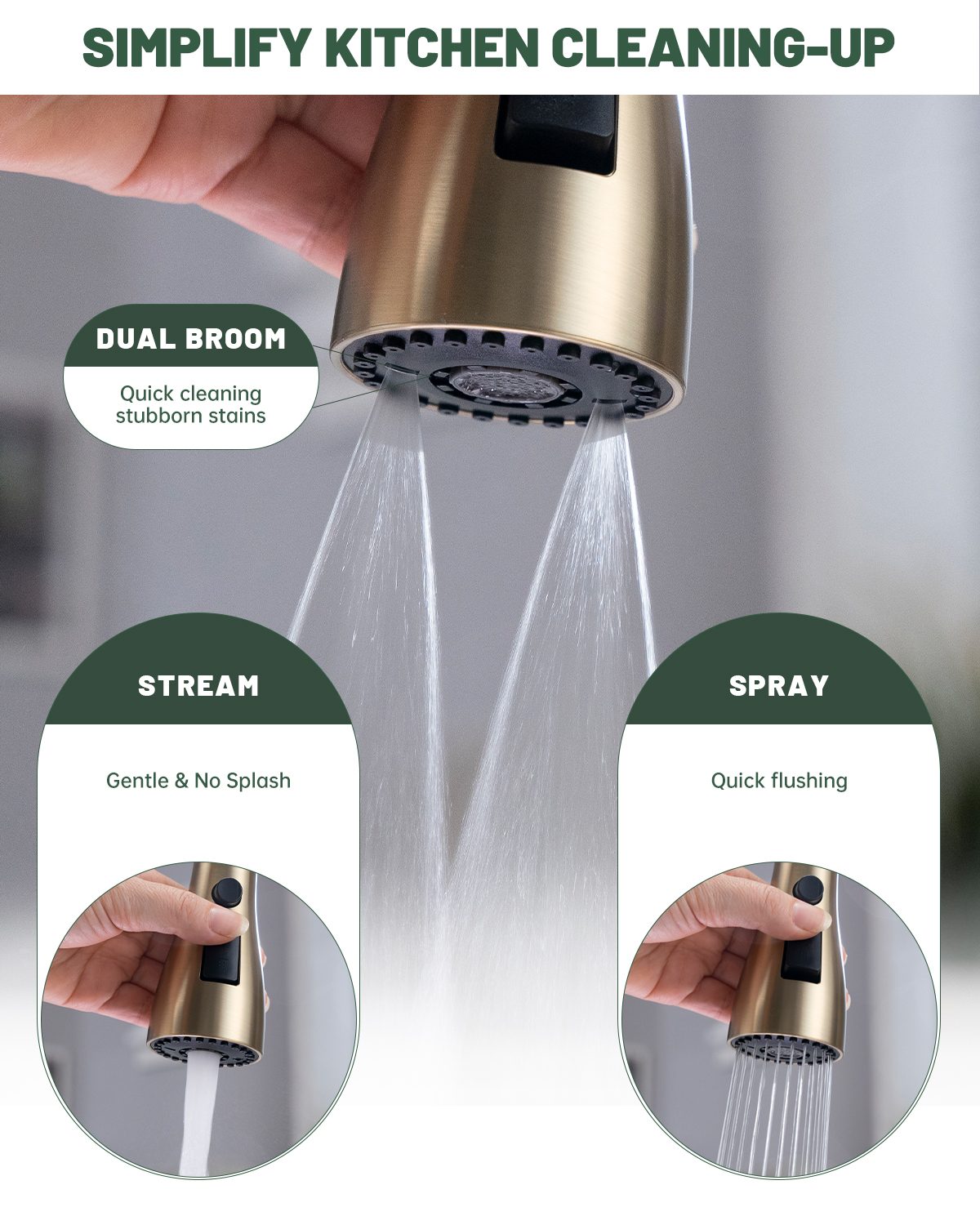 DAYONE Brushed Gold Pull-Out Kitchen Mixer Tap