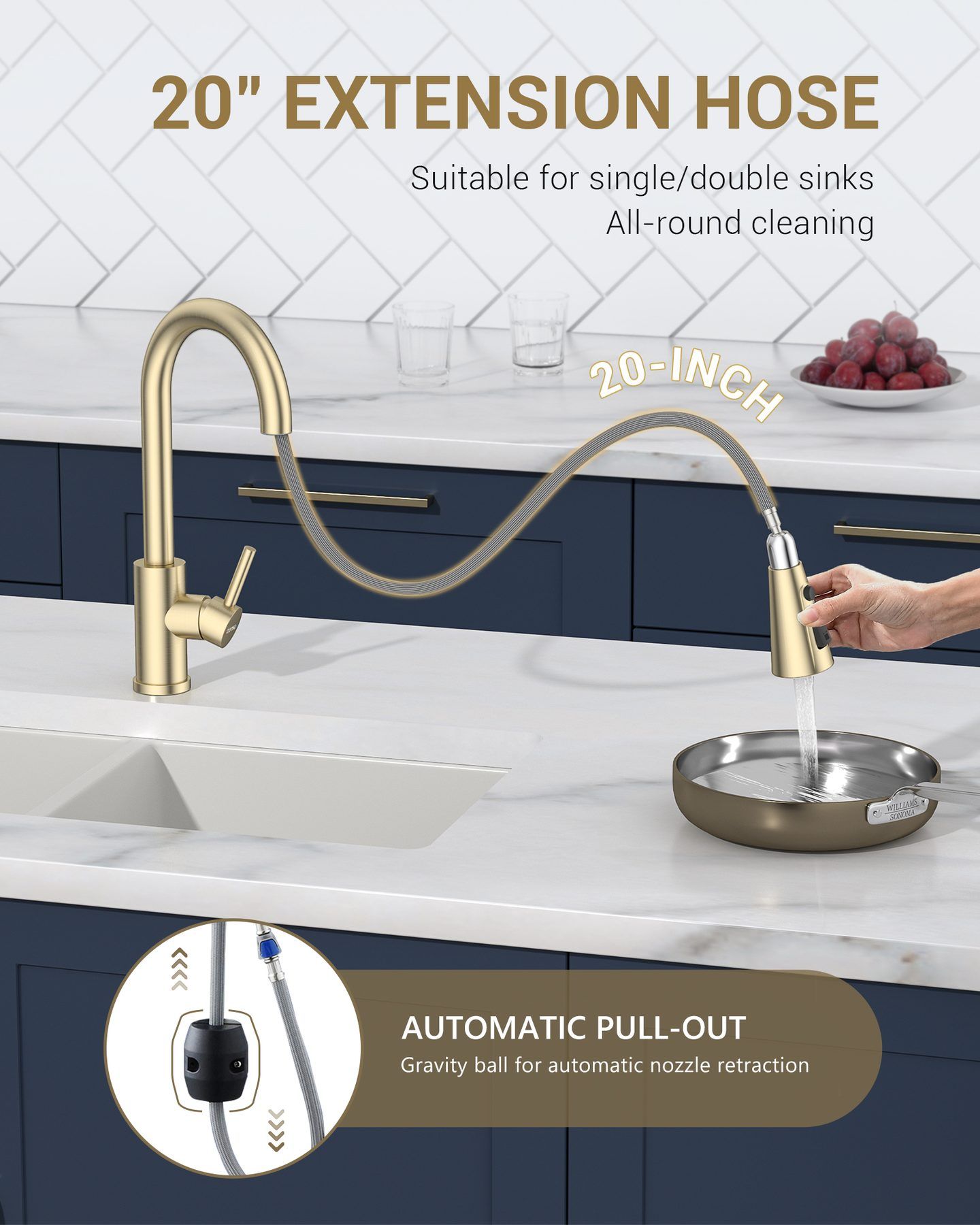 DAYONE Brushed Gold Pull-Out Kitchen Mixer Tap