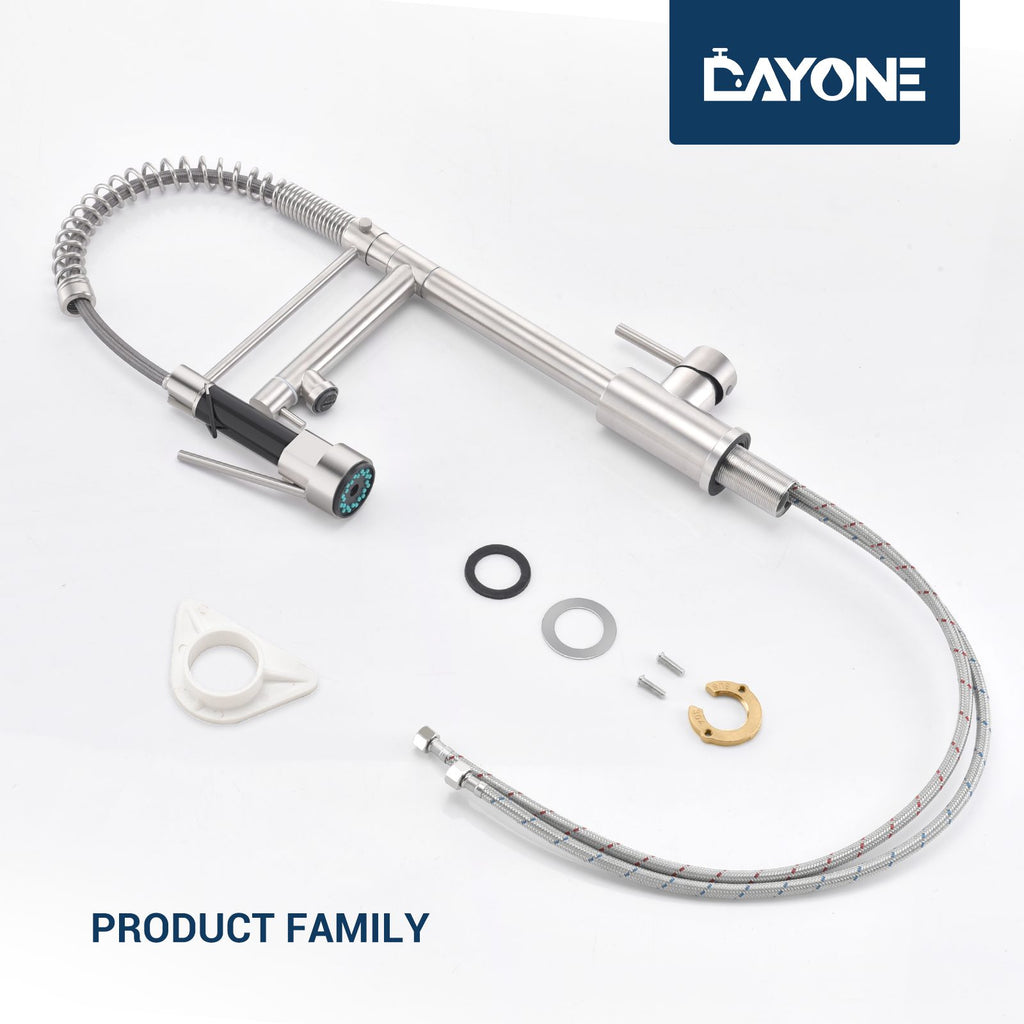 DAYONE Brushed Steel Spring Pull-Down Kitchen Tap