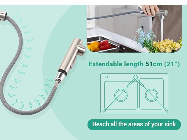 DAYONE Brushed Steel Pull-Out Kitchen Mixer Tap