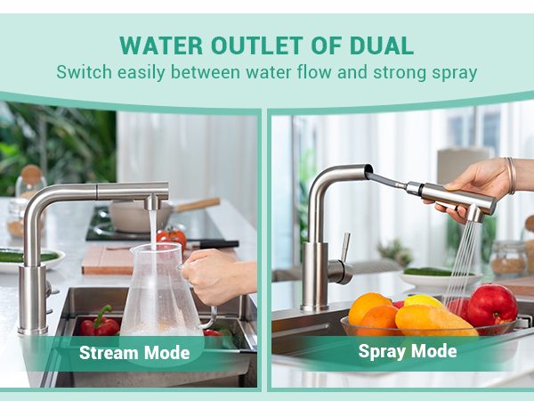 DAYONE Brushed Steel Pull-Out Kitchen Mixer Tap