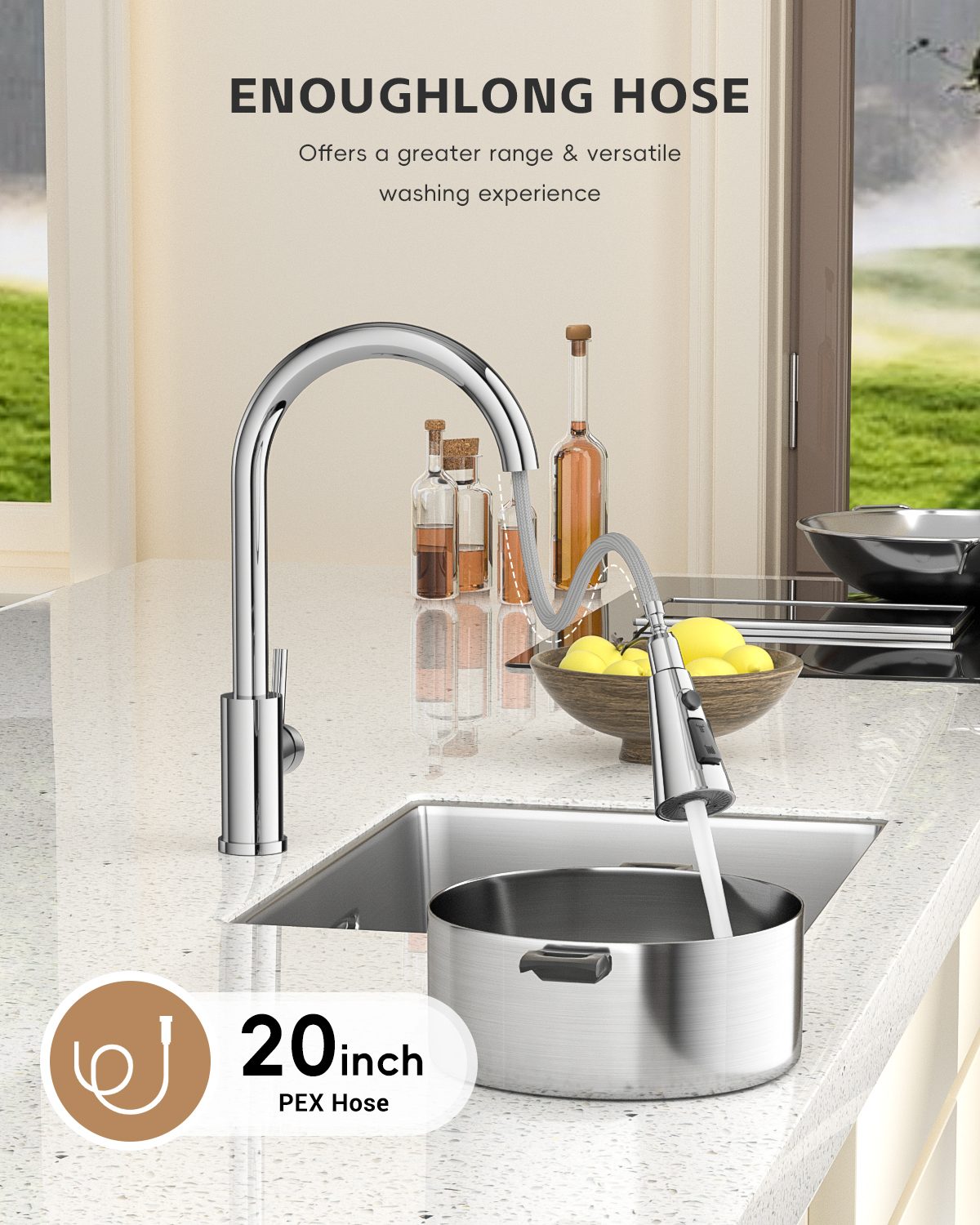 DAYONE Chrome Pull-Out Kitchen Mixer Tap
