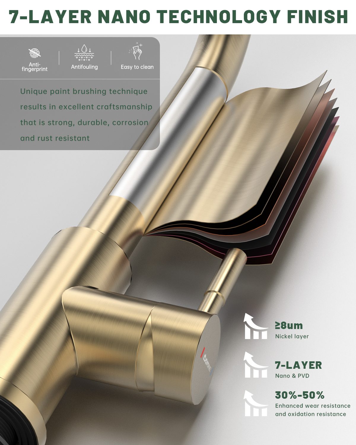 DAYONE Brushed Gold Pull-Out Kitchen Mixer Tap
