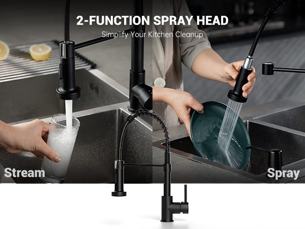 DAYONE Matte Black Spring Pull-Down Kitchen Tap