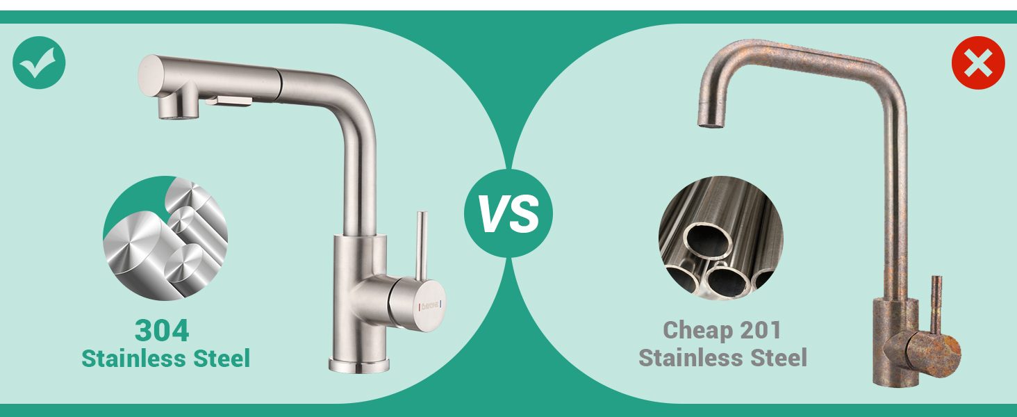 DAYONE Brushed Steel Pull-Out Kitchen Mixer Tap