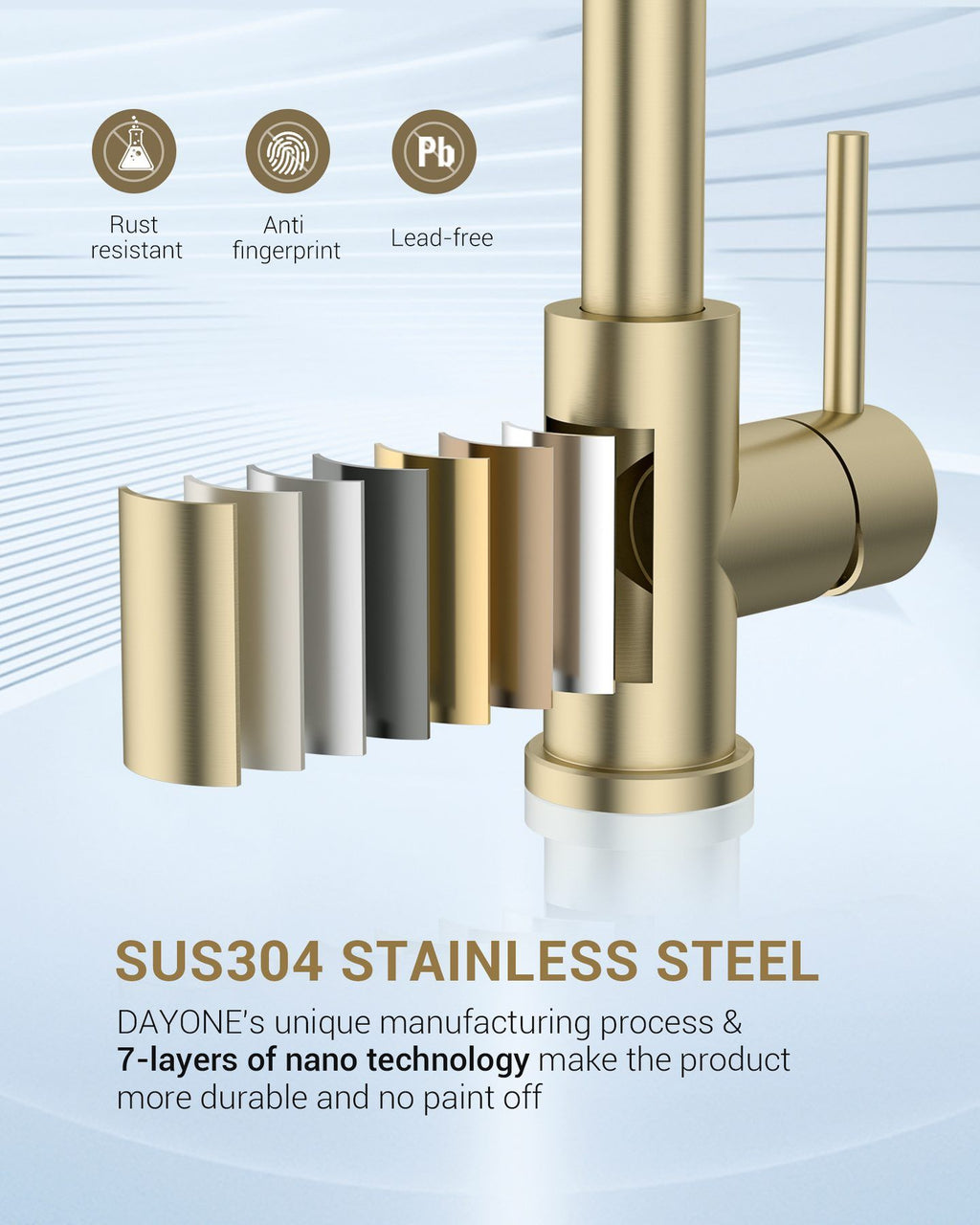 DAYONE Brushed Gold Pull-Out Kitchen Mixer Tap
