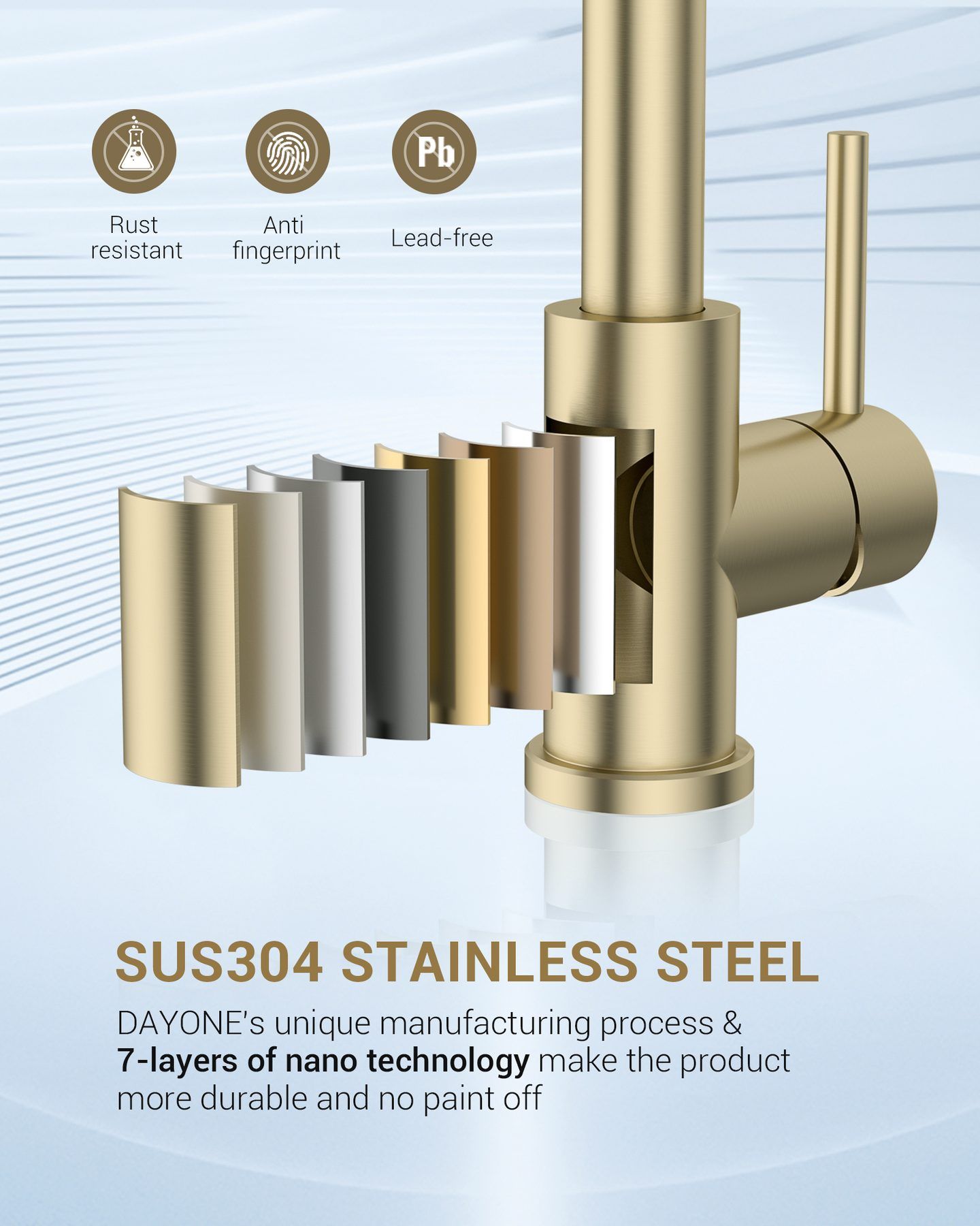 DAYONE Brushed Gold Pull-Out Kitchen Mixer Tap