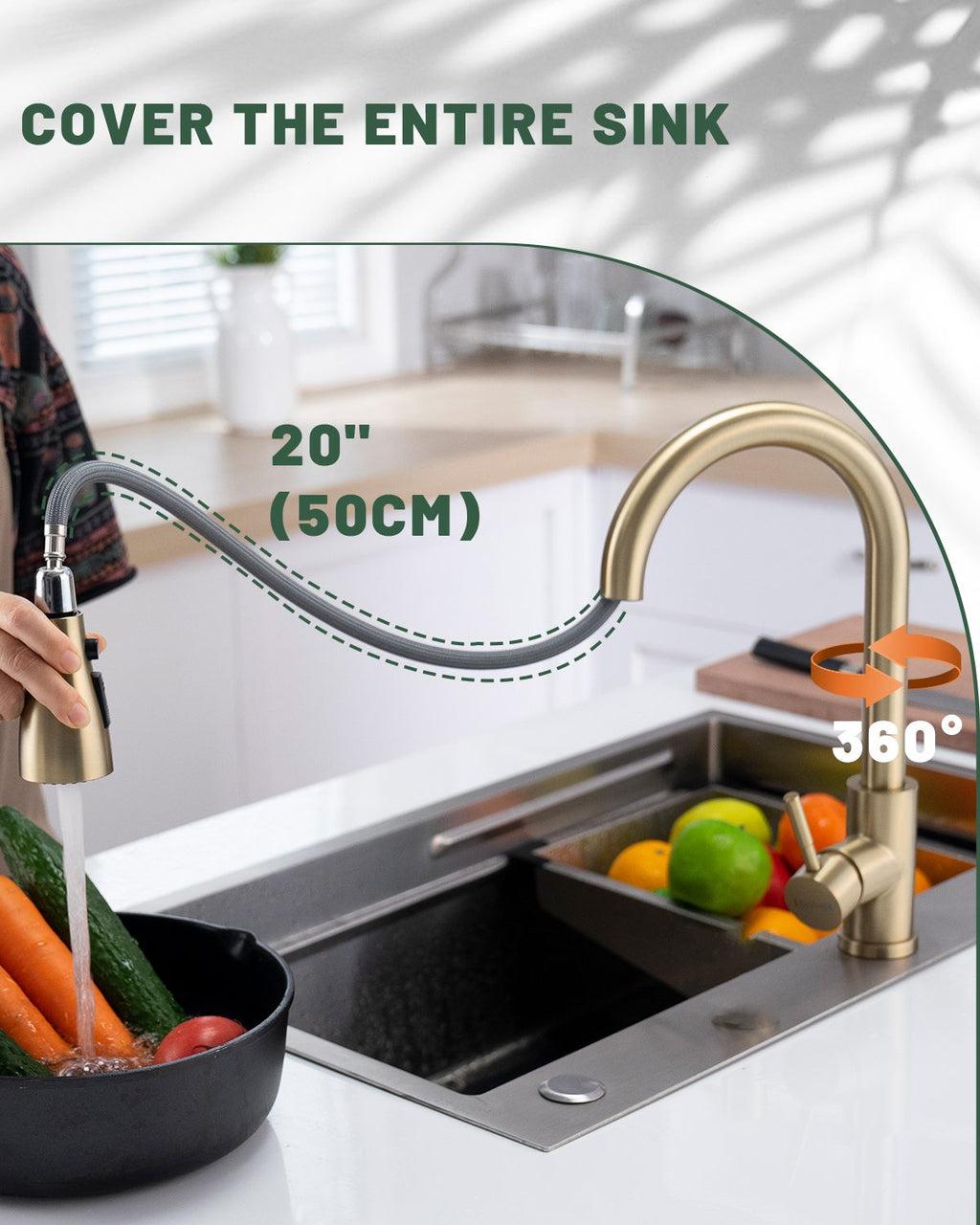 DAYONE Brushed Gold Pull-Out Kitchen Mixer Tap