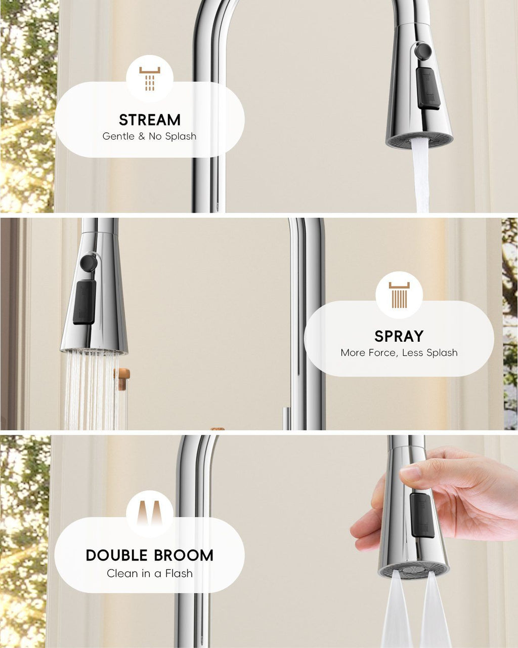 DAYONE Chrome Pull-Out Kitchen Mixer Tap