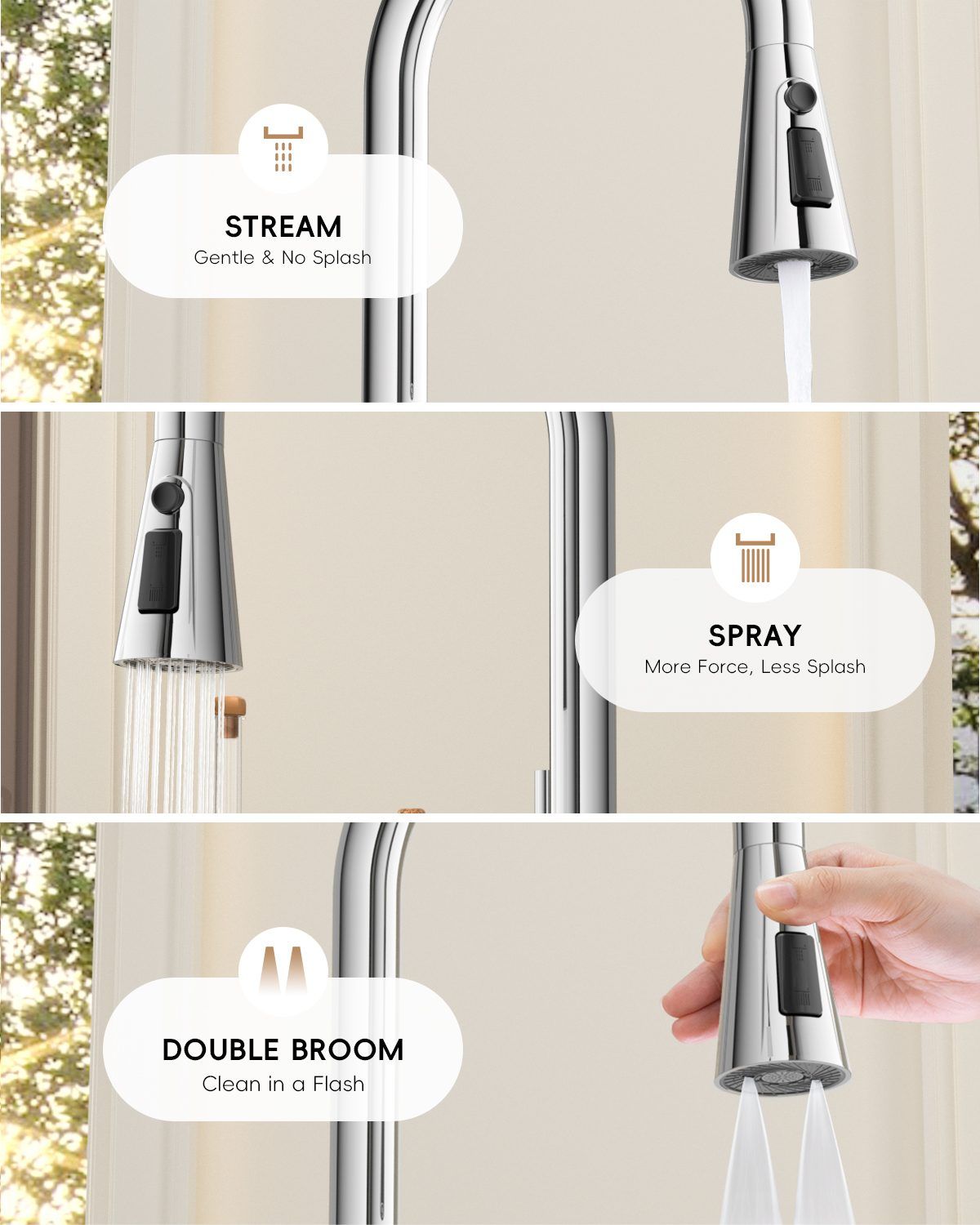 DAYONE Chrome Pull-Out Kitchen Mixer Tap