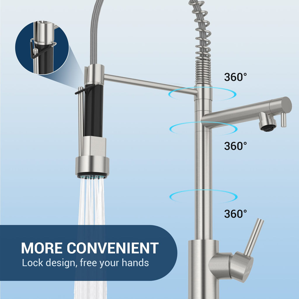 DAYONE Brushed Steel Spring Pull-Down Kitchen Tap