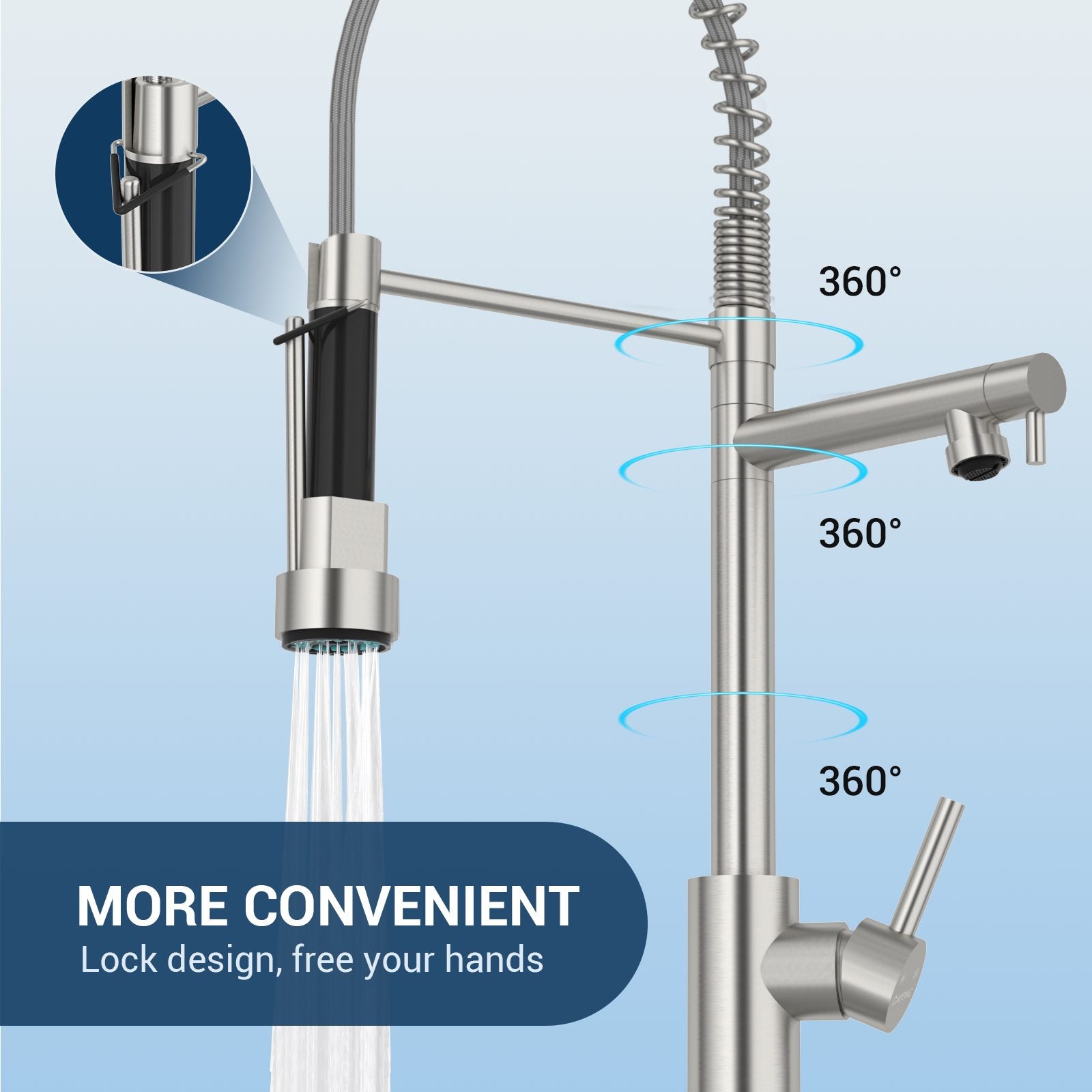 DAYONE Brushed Steel Spring Pull-Down Kitchen Tap