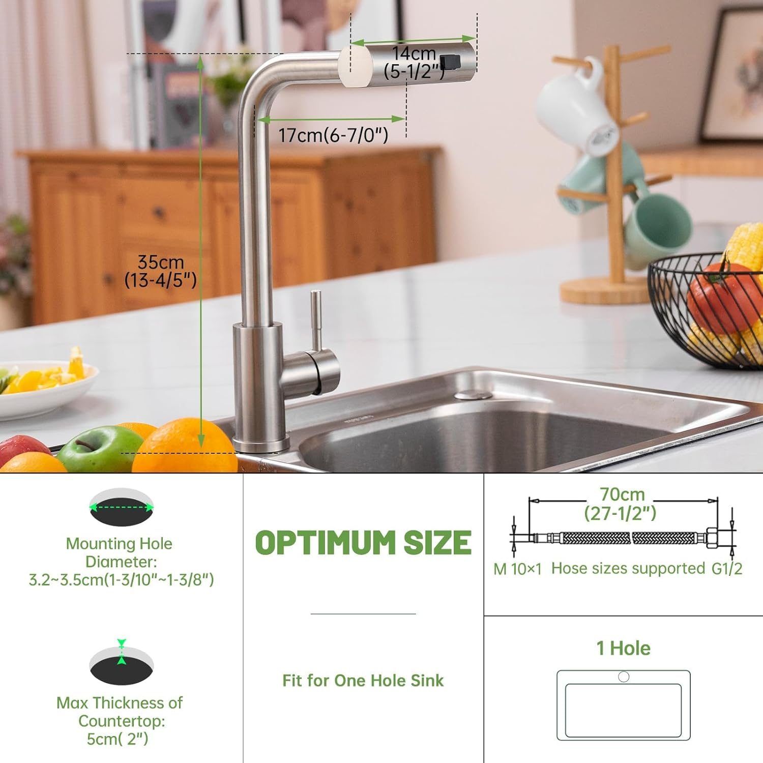 DAYONE Brushed Steel Waterfall Pull-Out Kitchen Tap