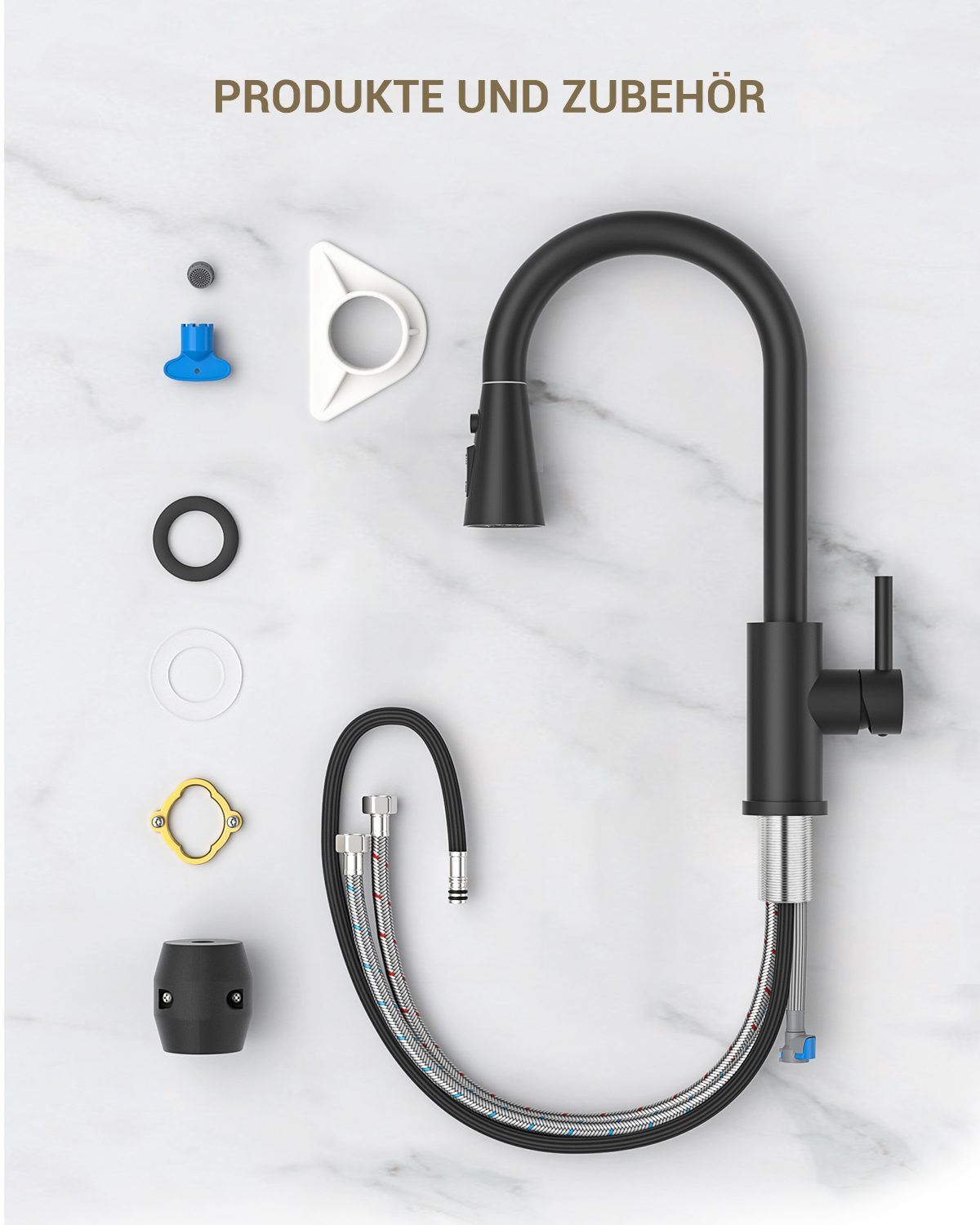 DAYONE Matte Black Pull-Out Kitchen Mixer Tap