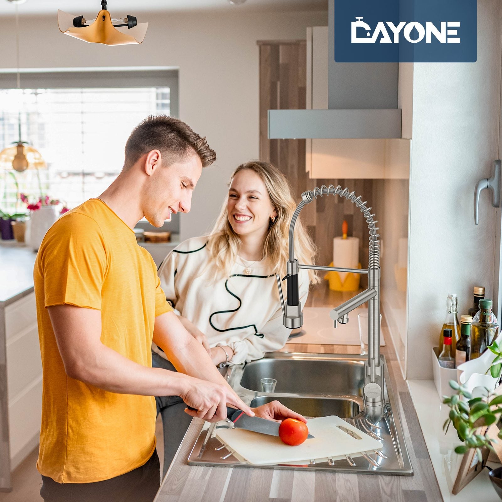 DAYONE Brushed Steel Spring Pull-Down Kitchen Tap