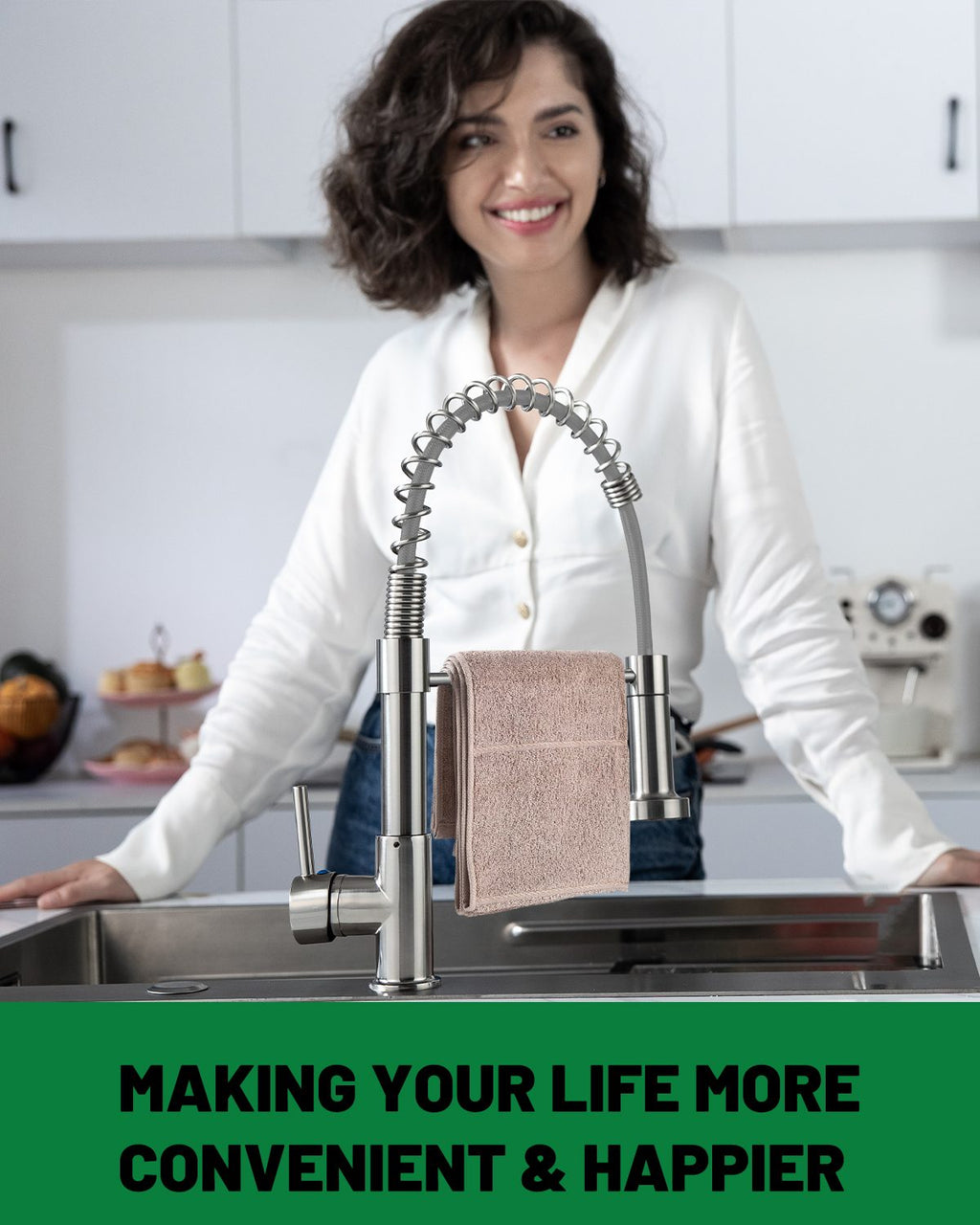 DAYONE Brushed Nickel Spring Pull-Down Kitchen Tap