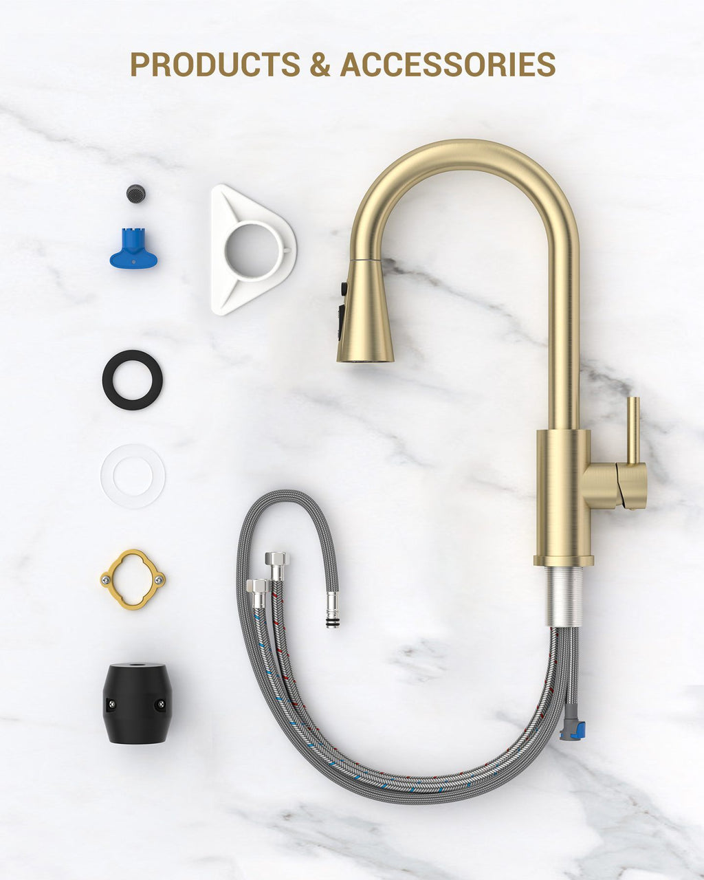 DAYONE Brushed Gold Pull-Out Kitchen Mixer Tap