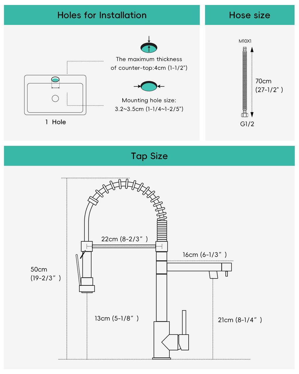 DAYONE Matte Black Spring Pull-Down Kitchen Tap
