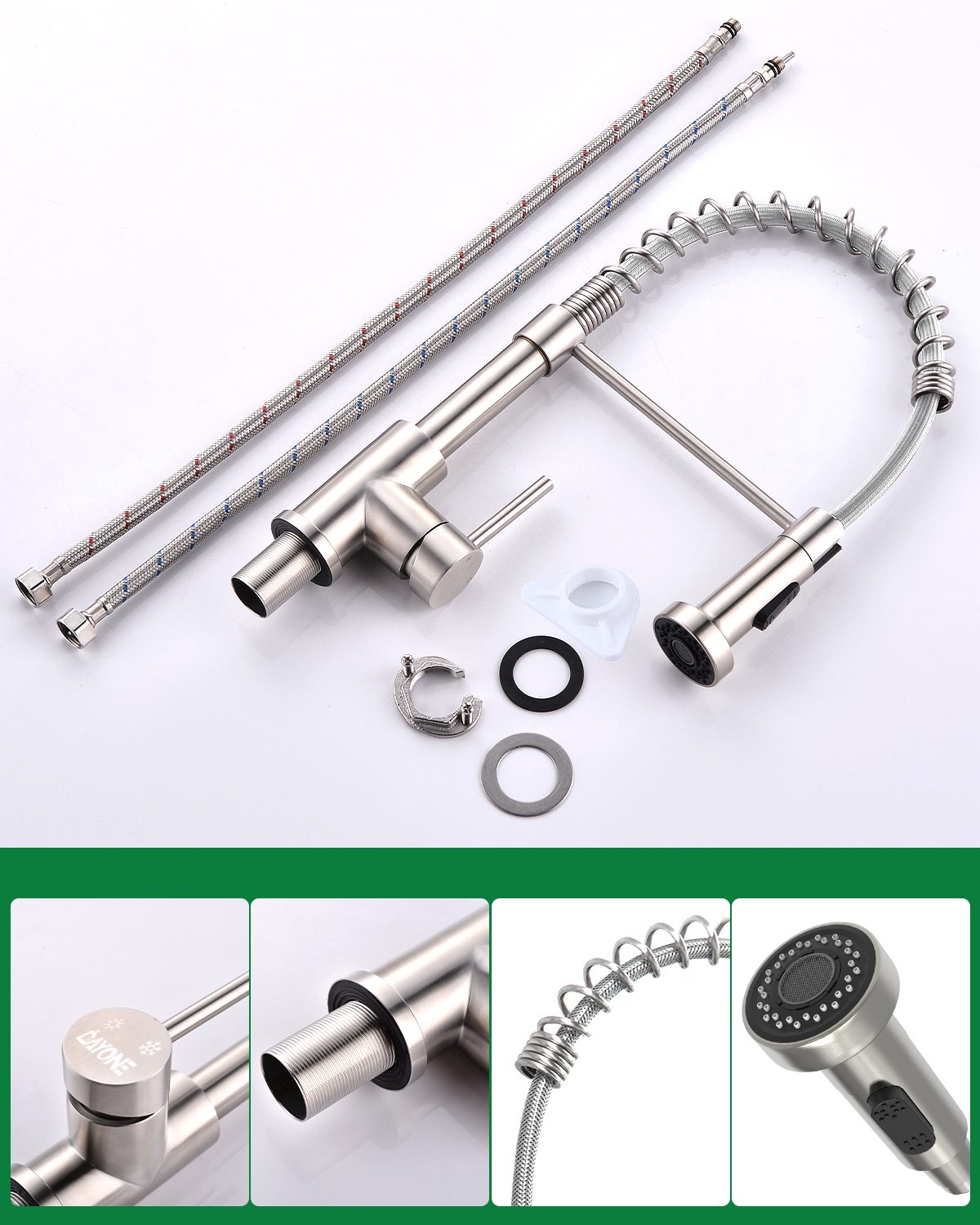 DAYONE Brushed Nickel Spring Pull-Down Kitchen Tap