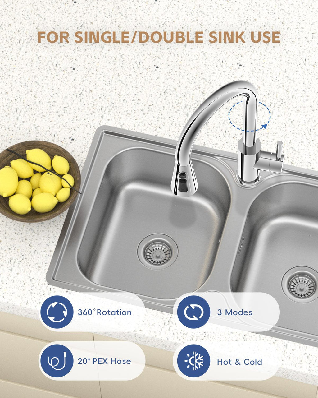 DAYONE Chrome Pull-Out Kitchen Mixer Tap