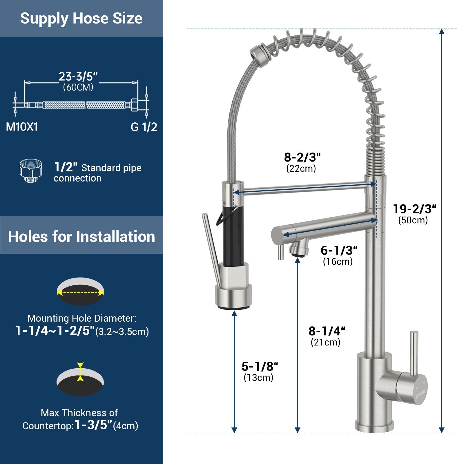 DAYONE Brushed Steel Spring Pull-Down Kitchen Tap