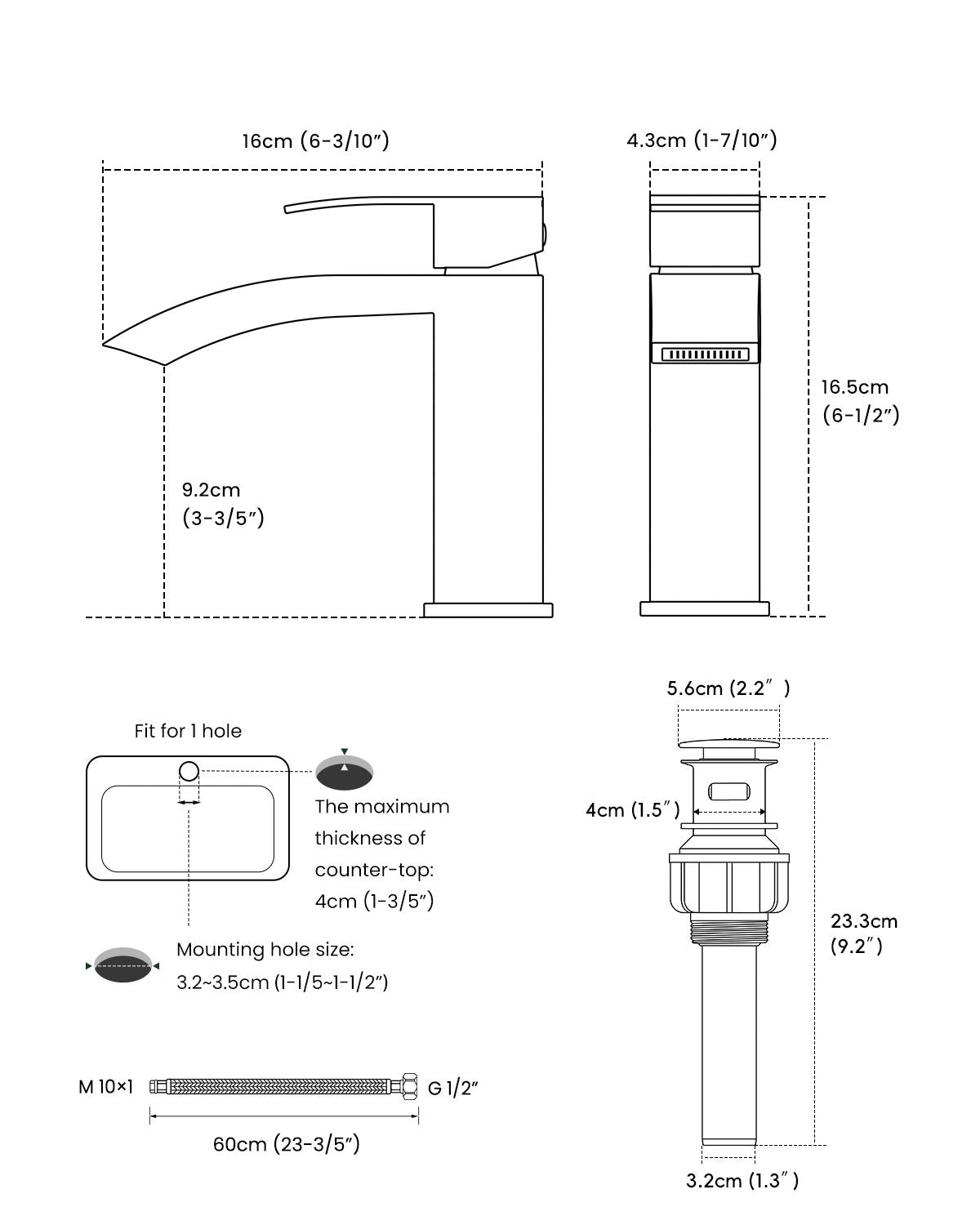 DAYONE Matte Black Basin Tap with Pop-Up Waste