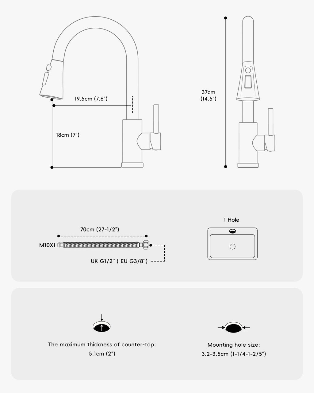 DAYONE Chrome Pull-Out Kitchen Mixer Tap