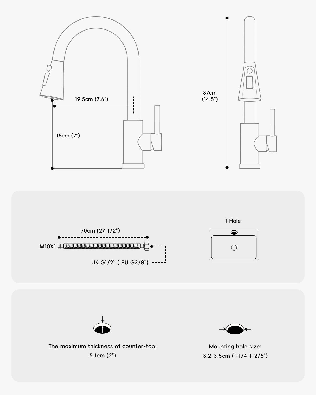 DAYONE Chrome Pull-Out Kitchen Mixer Tap