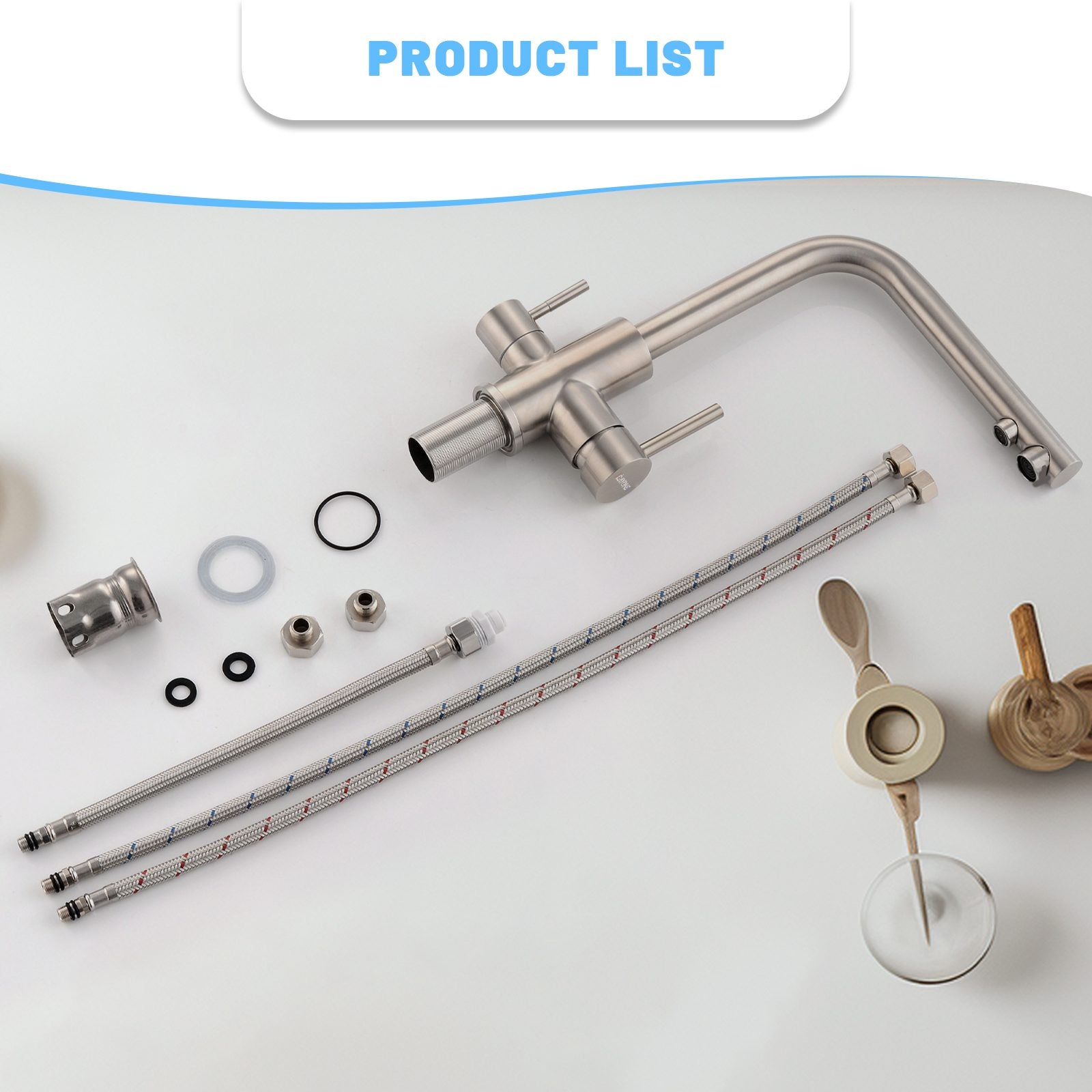 DAYONE Brushed Steel Spring Pull-Down Kitchen Tap