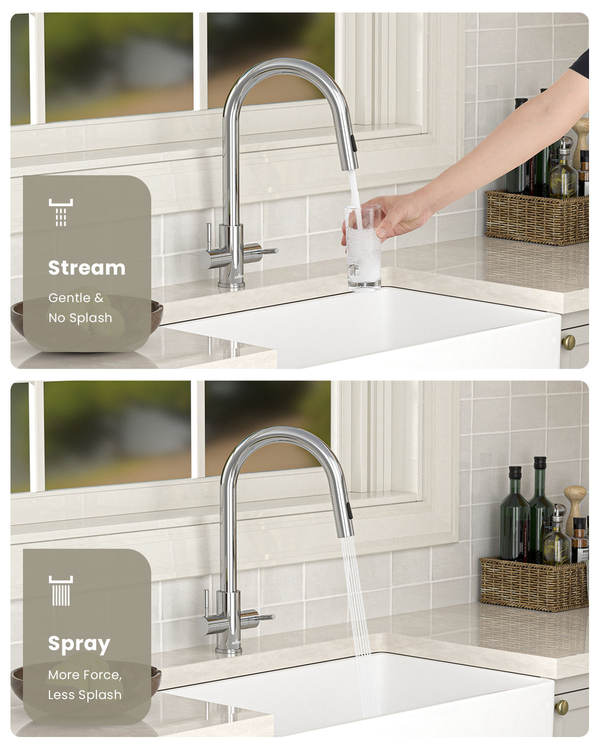 Polished Chrome Dual Lever Pull-Out Kitchen Mixer Tap