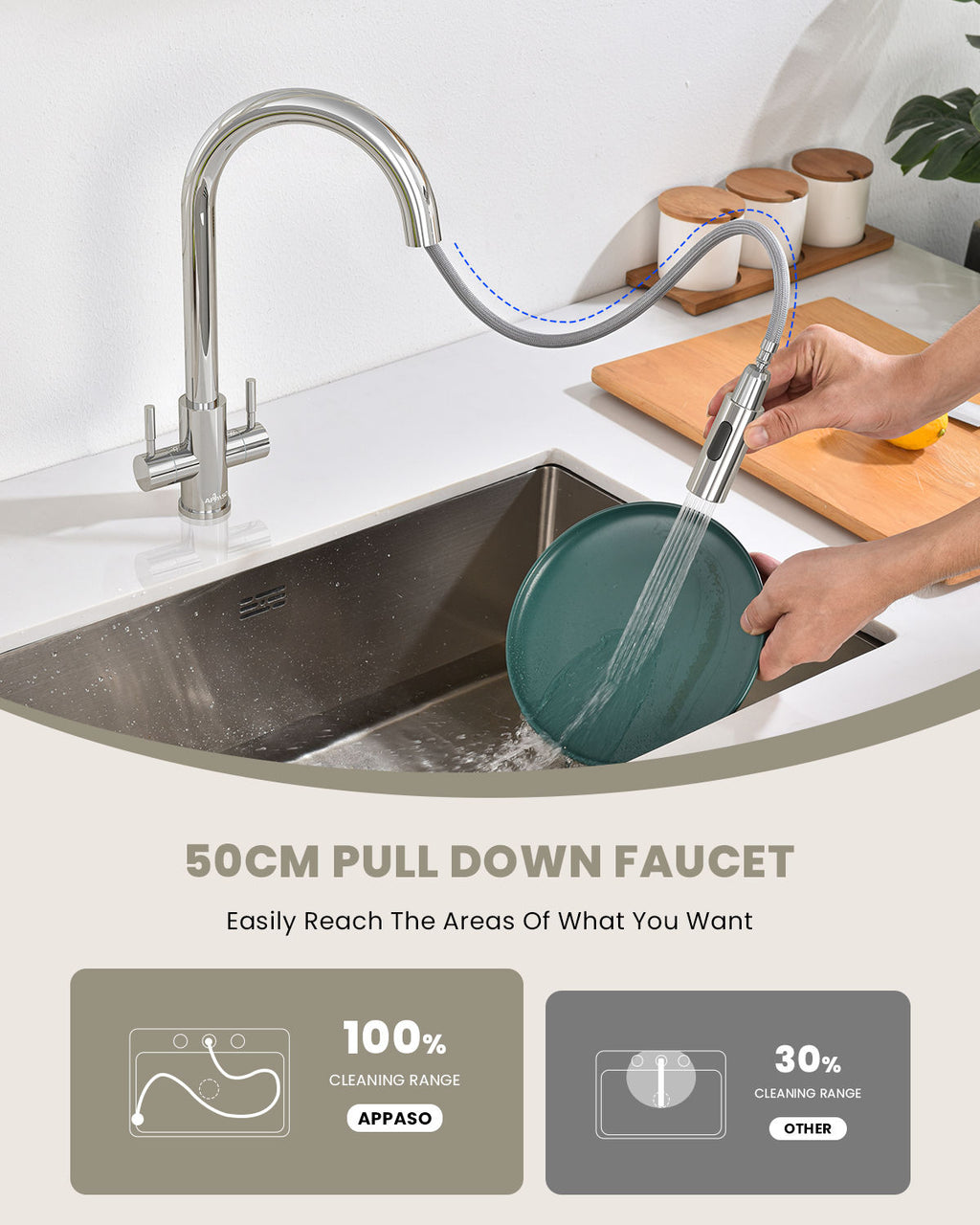 Polished Chrome Dual Lever Pull-Out Kitchen Mixer Tap