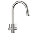Brushed Stainless Dual Lever Pull-Out Kitchen Mixer Tap