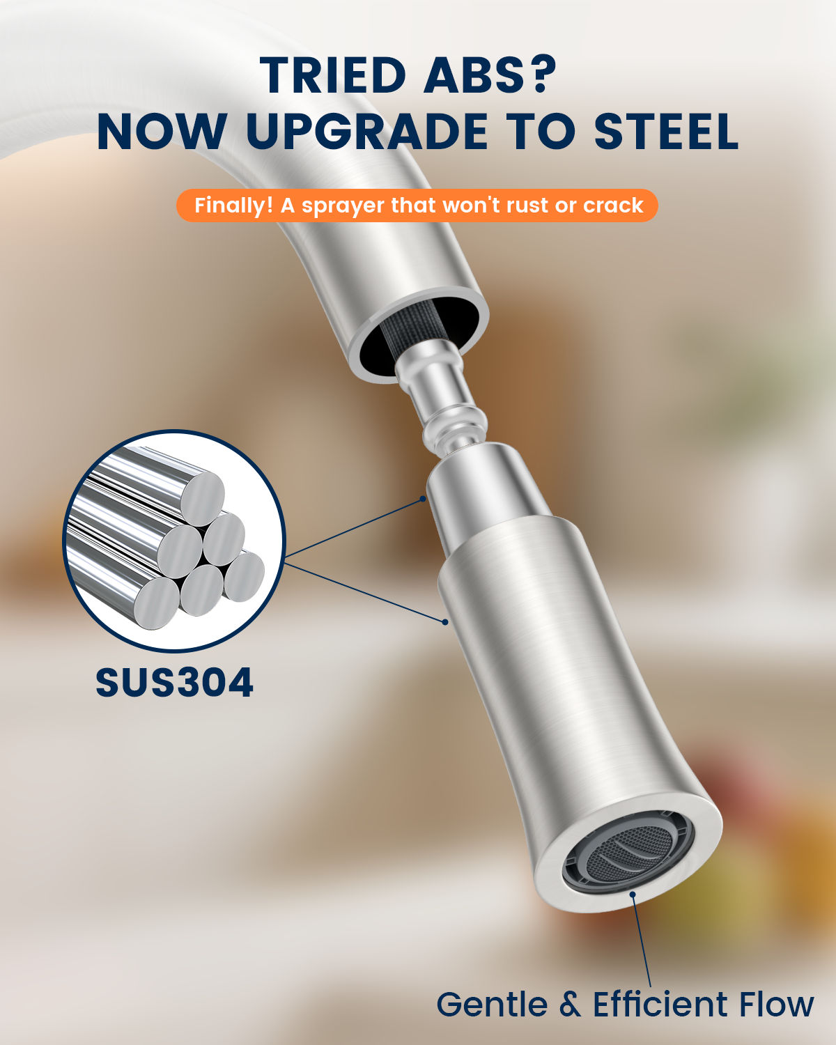 Brushed Stainless Dual Lever Pull-Out Kitchen Mixer Tap